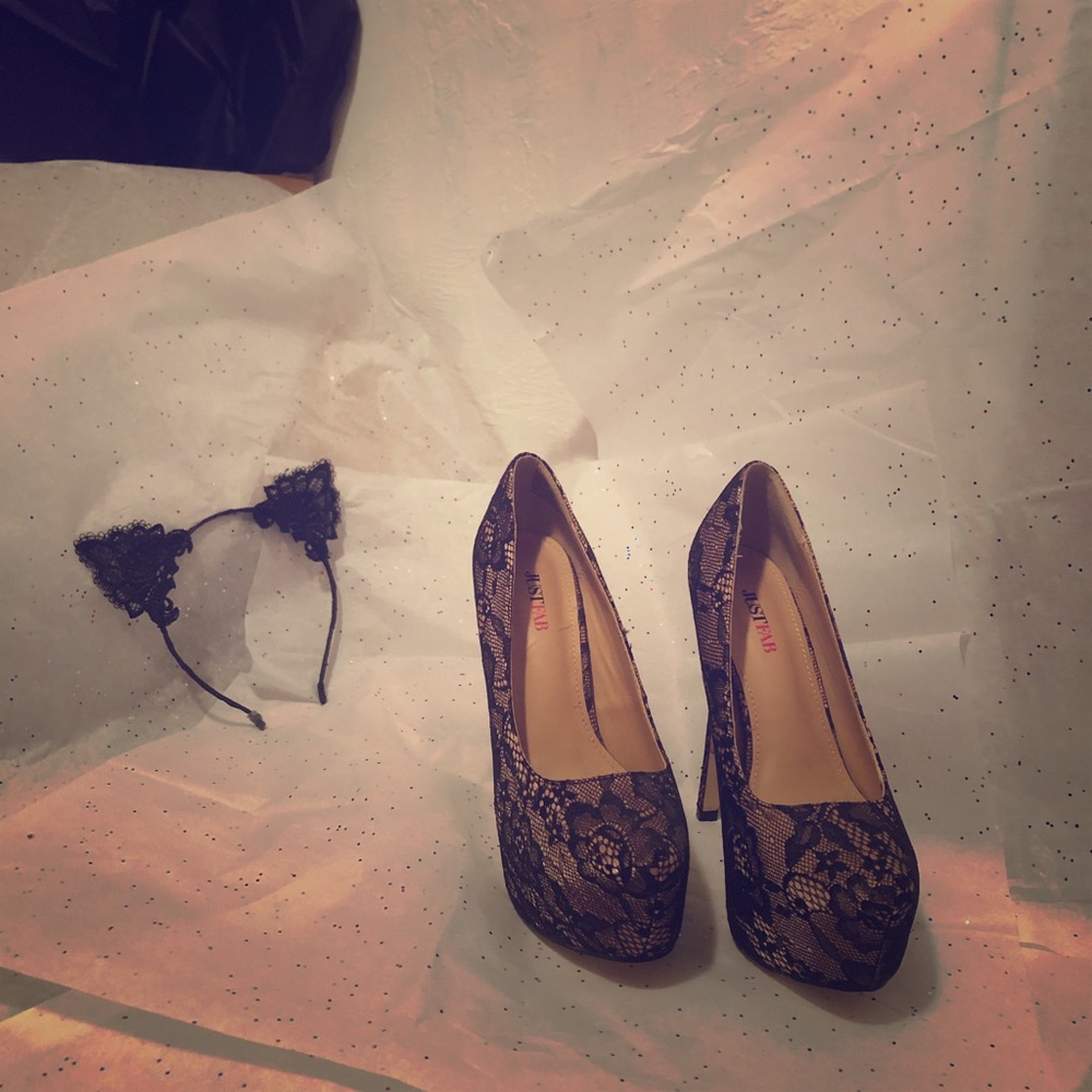 Nude Lace High Heels